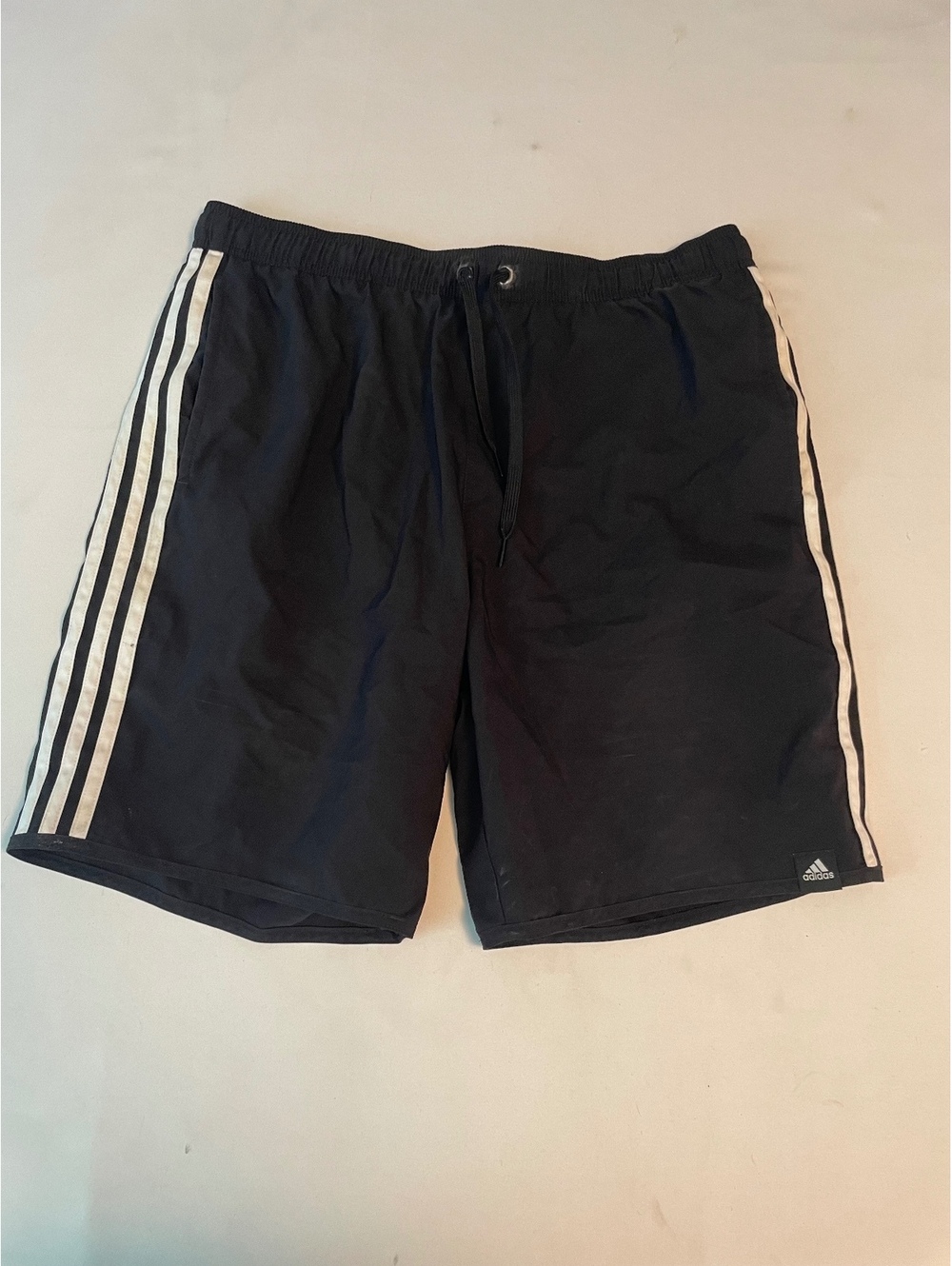 Adidas Men's Black Athletic Shorts with White Stripes Size Large